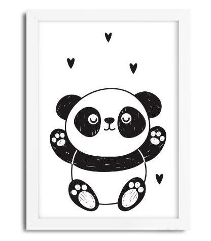 4007g3 quadro decorativo infantil urso panda pandinha mod 3 moldura branca