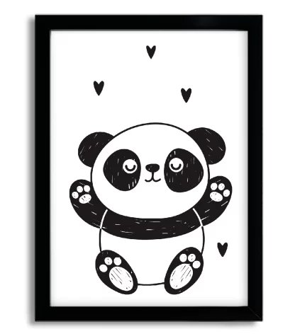 4007g3 quadro decorativo infantil urso panda pandinha mod 3 moldura preta