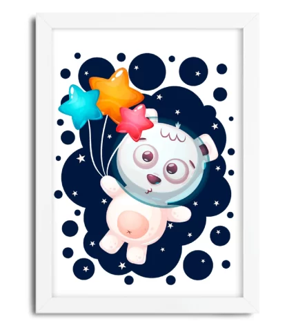 4008g1 quadro decorativo infantil urso ursinho astronauta moldura branca