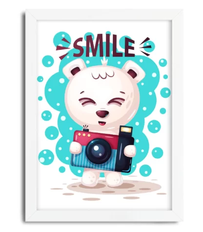 4008g2 quadro decorativo infantil urso ursinho smile moldura branca
