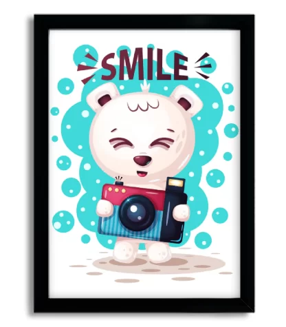 4008g2 quadro decorativo infantil urso ursinho smile moldura preta