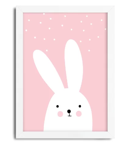 4010g1 quadro decorativo coelho coelhinho rosa moldura branca