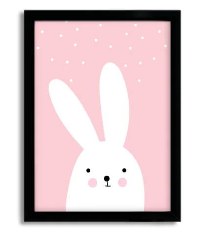 4010g1 quadro decorativo coelho coelhinho rosa moldura preta