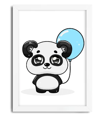 4019g quadro decorativo urso panda segurando balão moldura branca