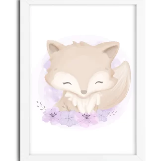 4049g quadro decorativo raposa raposinha rosa moldura branca