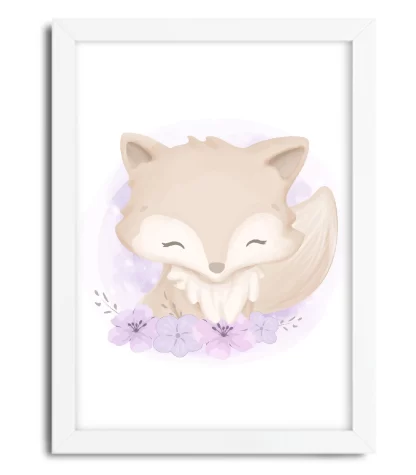 4049g quadro decorativo raposa raposinha rosa moldura branca