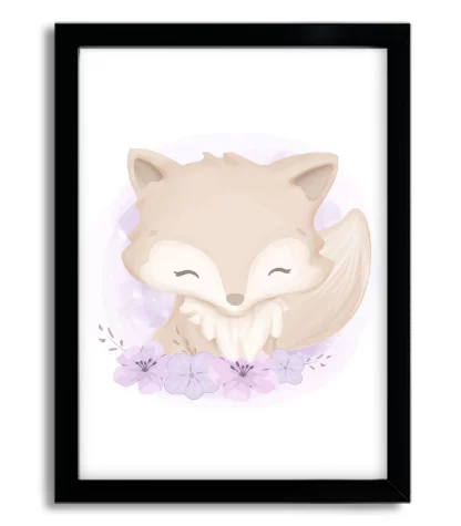 4049g quadro decorativo raposa raposinha rosa moldura preta
