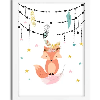 4055g2 quadro decorativo raposa raposinha infantil moldura branca