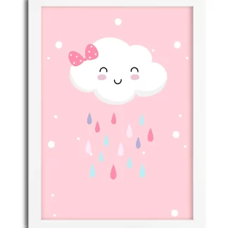 Quadro Decorativo Infantil Nuvem Fofa Rosa e Branco SKU 4057G