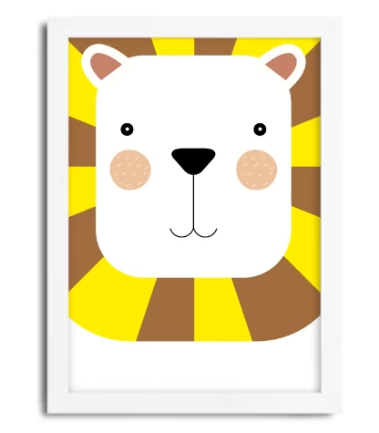 4074g11 quadro decorativo infantil leão leãozinho moldura branca