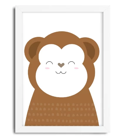 4074g12 quadro decorativo infantil macaco macaquinho moldura branca
