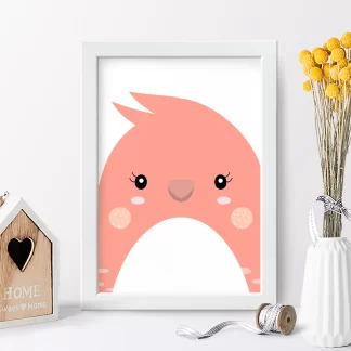 4074g13 quadro decorativo infantil passarinho rosa realista