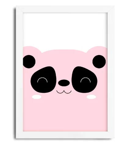 4074g18 quadro decorativo infantil ursinho panda rosa moldura branca
