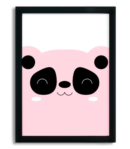 4074g18 quadro decorativo infantil ursinho panda rosa moldura preta