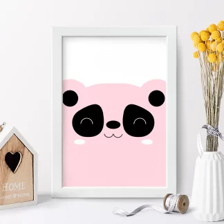 4074g18 quadro decorativo infantil ursinho panda rosa moldura realista