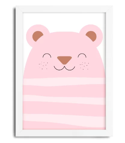 4074g19 quadro decorativo infantil ursinho panda rosa moldura branca