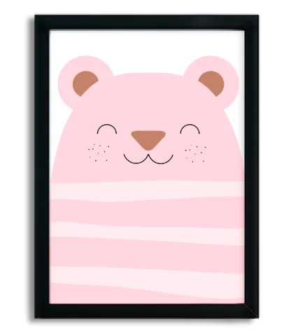 4074g19 quadro decorativo infantil ursinho panda rosa moldura preta