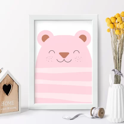 4074g19 quadro decorativo infantil ursinho panda rosa realista