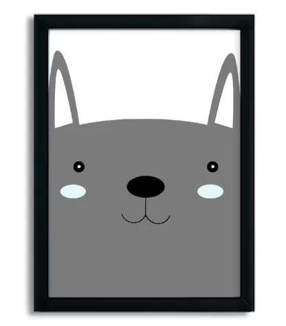 4074g4 quadro decorativo cachorro cachorrinho cinza moldura preta