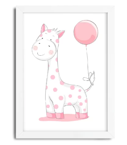 4077g quadro decorativo infantil girafa girafinha com balão moldura branca
