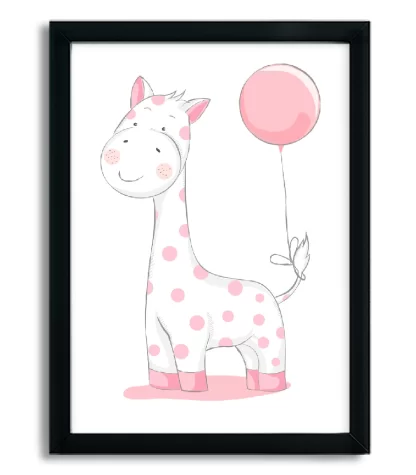 4077g quadro decorativo infantil girafa girafinha com balão moldura preta