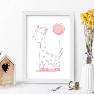 4077g quadro decorativo infantil girafa girafinha com balão realista
