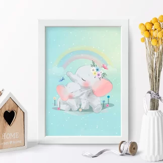 4080g1 quadro decorativo infantil elefante elefantinhos realista