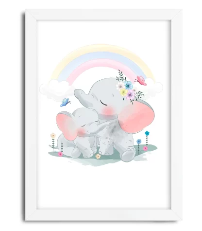 4080g2 quadro decorativo infantil elefante elefantinhos moldura branca