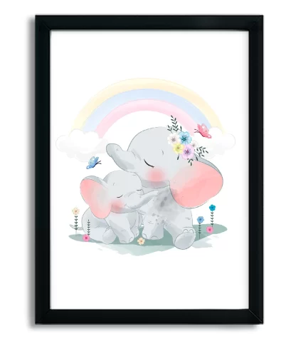 4080g2 quadro decorativo infantil elefante elefantinhos moldura preta