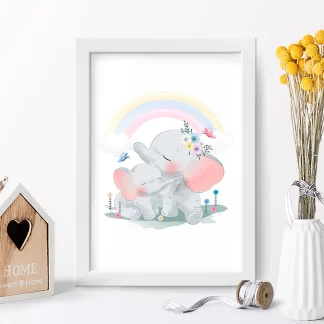 4080g2 quadro decorativo infantil elefante elefantinhos realista