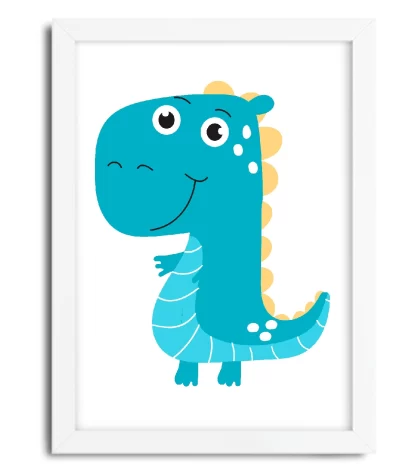 4093g2 quadro decorativo infantil dinossauro azul moldura branca