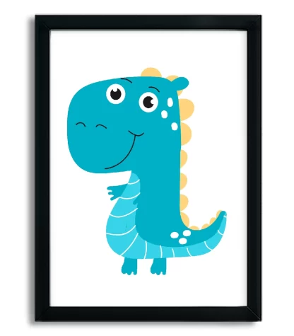 4093g2 quadro decorativo infantil dinossauro azul moldura preta