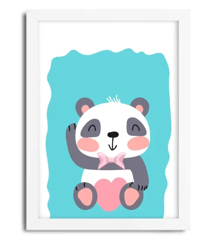 4096g quadro decorativo infantil ursinho panda bebe moldura branca