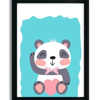4096g quadro decorativo infantil ursinho panda bebe moldura preta