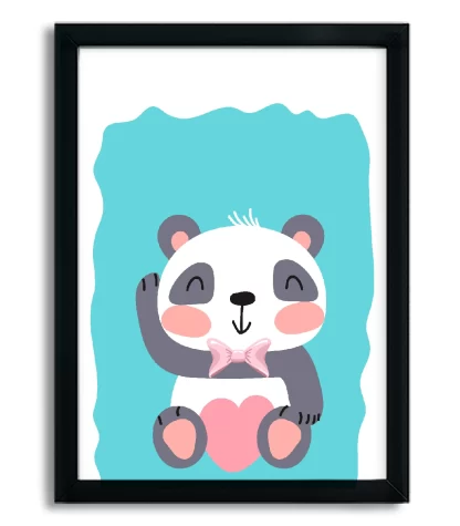4096g quadro decorativo infantil ursinho panda bebe moldura preta