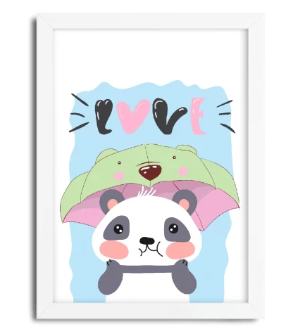 4096g2 quadro decorativo infantil ursinho panda love moldura branca