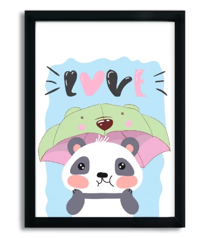 4096g2 quadro decorativo infantil ursinho panda love moldura preta