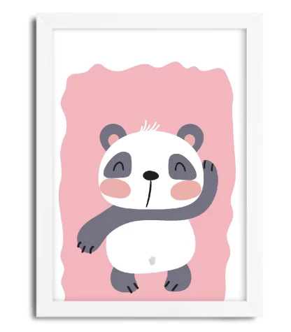 4096g3 quadro decorativo infantil ursinho panda rosa moldura branca