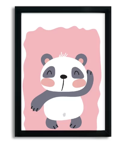 4096g3 quadro decorativo infantil ursinho panda rosa moldura preta