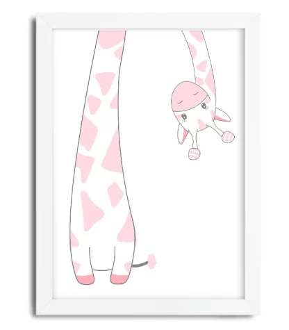 4099g1 quadro decorativo infantil girafinha rosa moldura branca