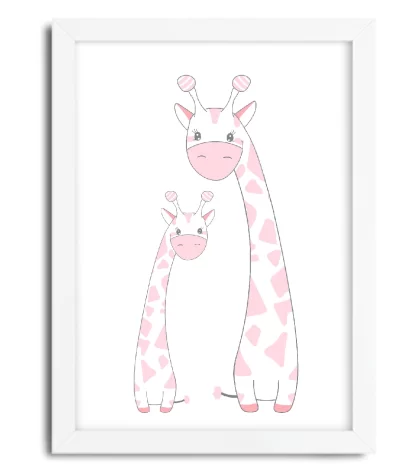 4099g2 quadro decorativo infantil girafinhas rosa moldura branca