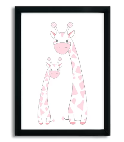 4099g2 quadro decorativo infantil girafinhas rosa moldura preta