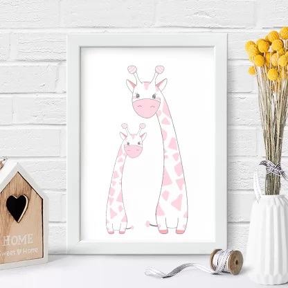 4099g2 quadro decorativo infantil girafinhas rosa realista
