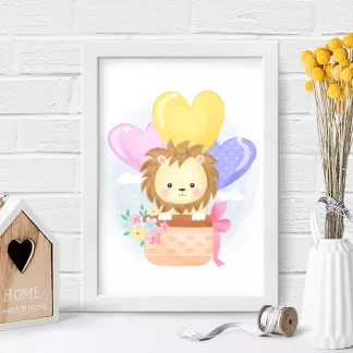 4103g quadro decorativo infantil leãozinho em balão realista