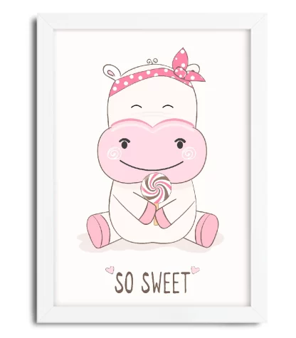 4113g4 Quadro decorativo infantil vaquinha rosa so sweet moldura branca