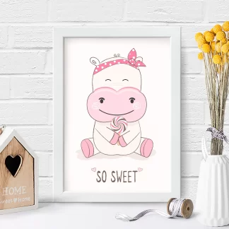 4113g4 Quadro decorativo infantil vaquinha rosa so sweet realista