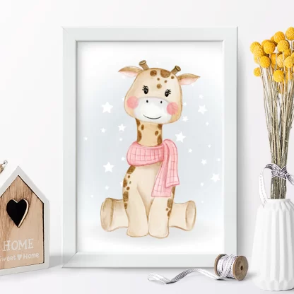 4134g quadro decorativo infantil girafinha com estrelas realista