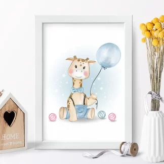 4135g quadro decorativo infantil girafinha com balão e estrelas realista