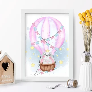4141g quadro decorativo infantil coelhinha princesa em balão com estrelas realista