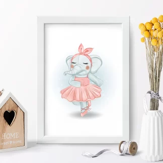4145g quadro decorativo infantil elefantinha bailarina azul e rosa realista